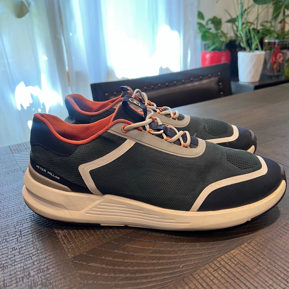 Peter Millar Camberfly Sneaker in navy, green, orange 10.5 men